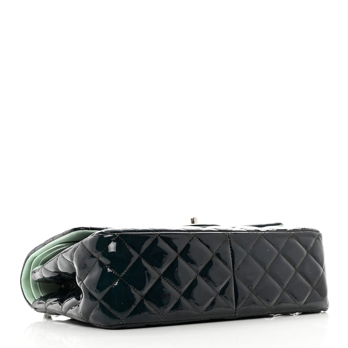 Patent Quilted Jumbo Double Flap Dark Green