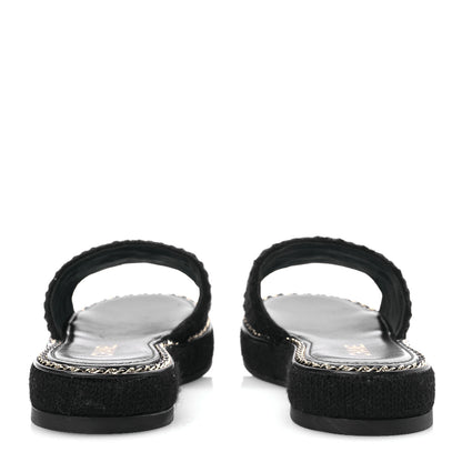 Chanel Wool Alpaca Chain CC Slide Sandals 40 Black 6 of 11
