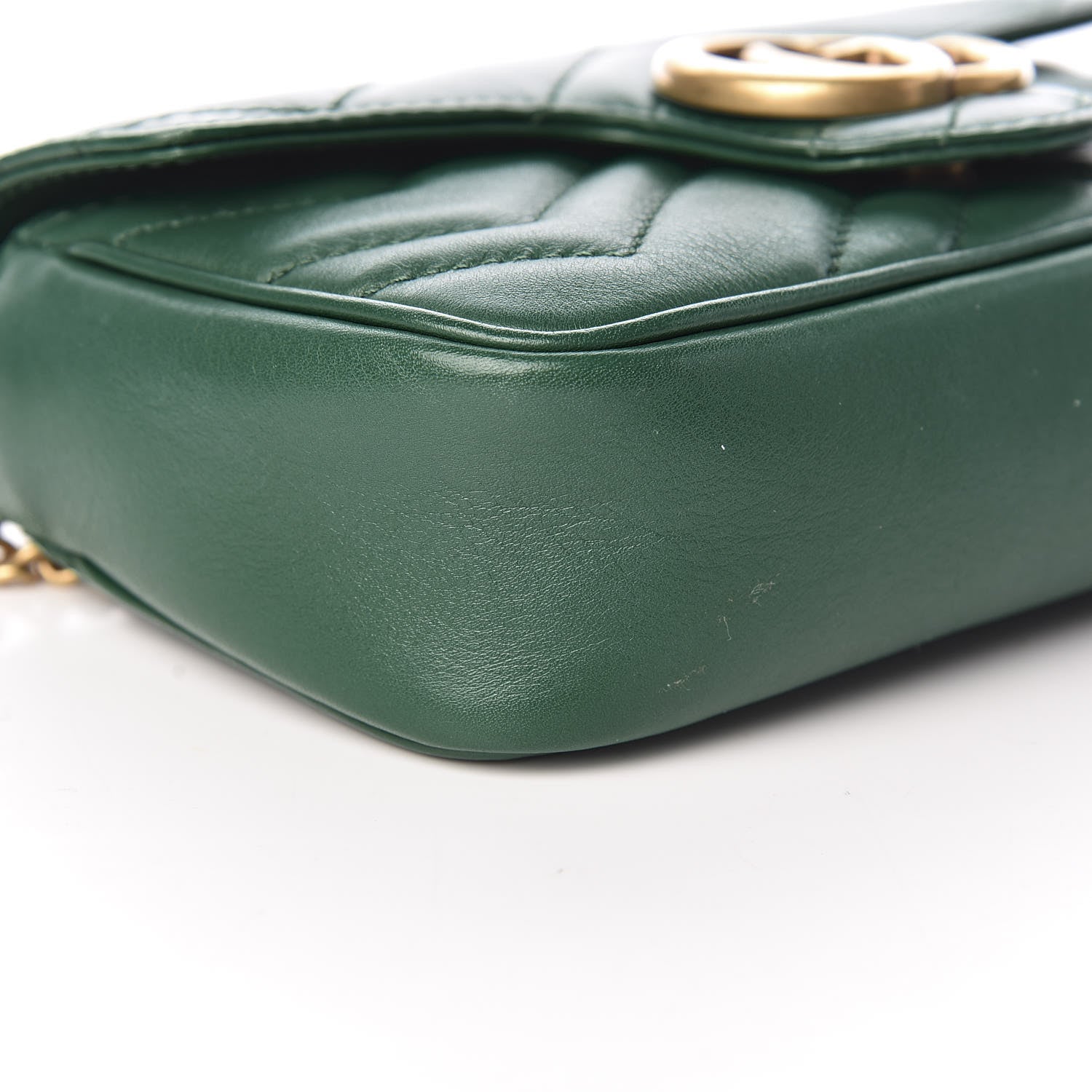 Gucci Calfskin Matelasse Super Mini GG Marmont Shoulder Bag Emerald Green 8 of 9