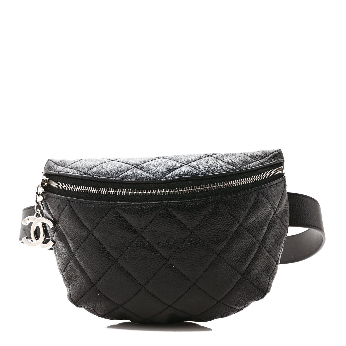 Grained Calfskin Quilted Waist Belt Bag Black