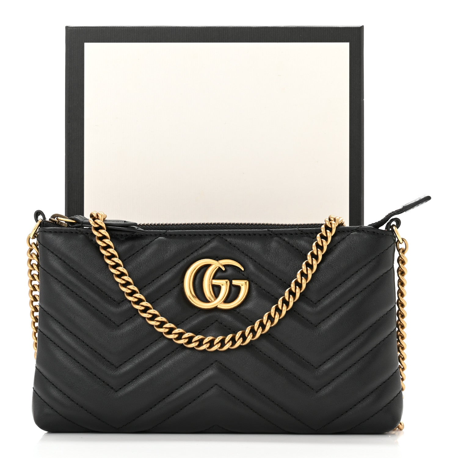 Gucci Calfskin Matelasse Mini GG Marmont Chain Bag Black 11 of 11