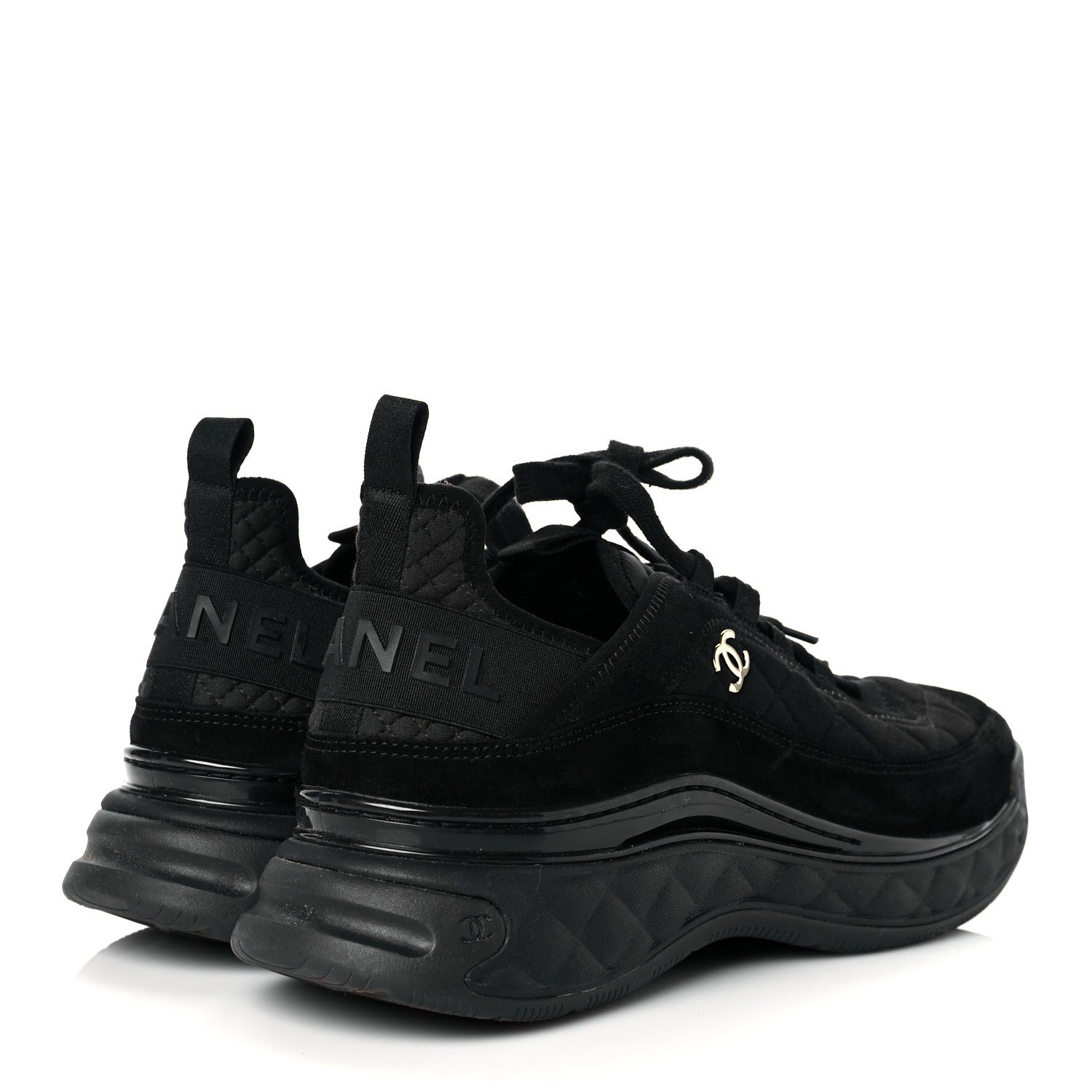 Chanel Suede Calfskin Mixed Fibers CC Sneakers 40 Black 4 of 10