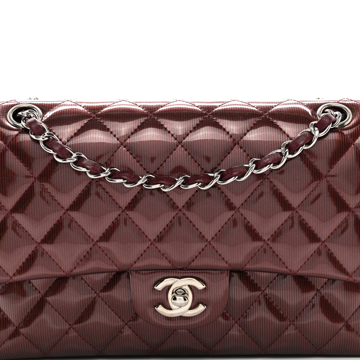 Chanel Striated Patent Quilted Medium Double Flap Burgundy 8 of 11