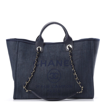 Chanel Denim Medium Deauville Tote Dark Blue 1 of 12