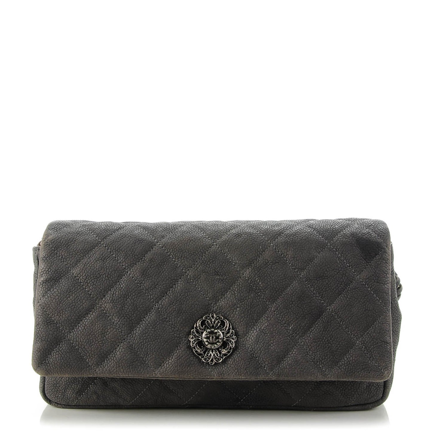 Iridescent Caviar Quilted Small Flap Grey
