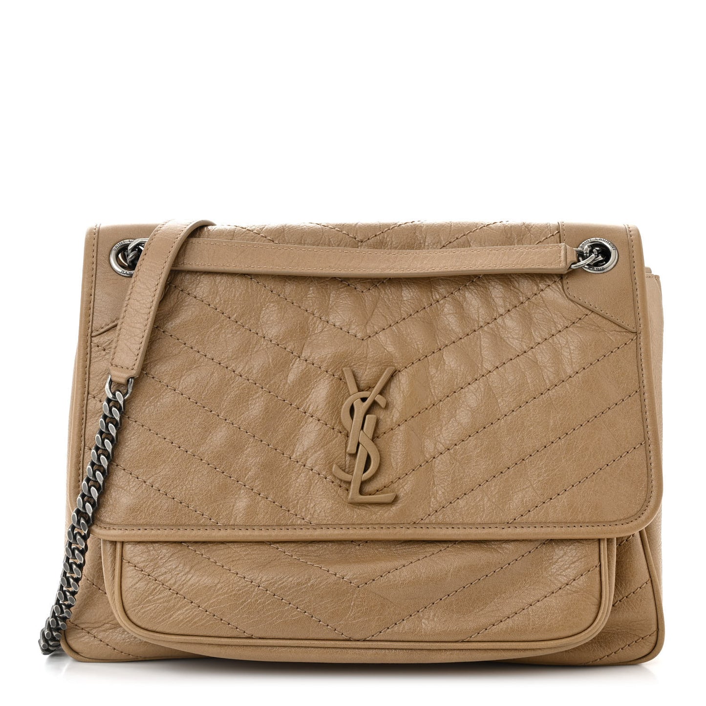 Crinkled Calfskin Matelasse Monogram Large Niki Chain Satchel Dark Toffee