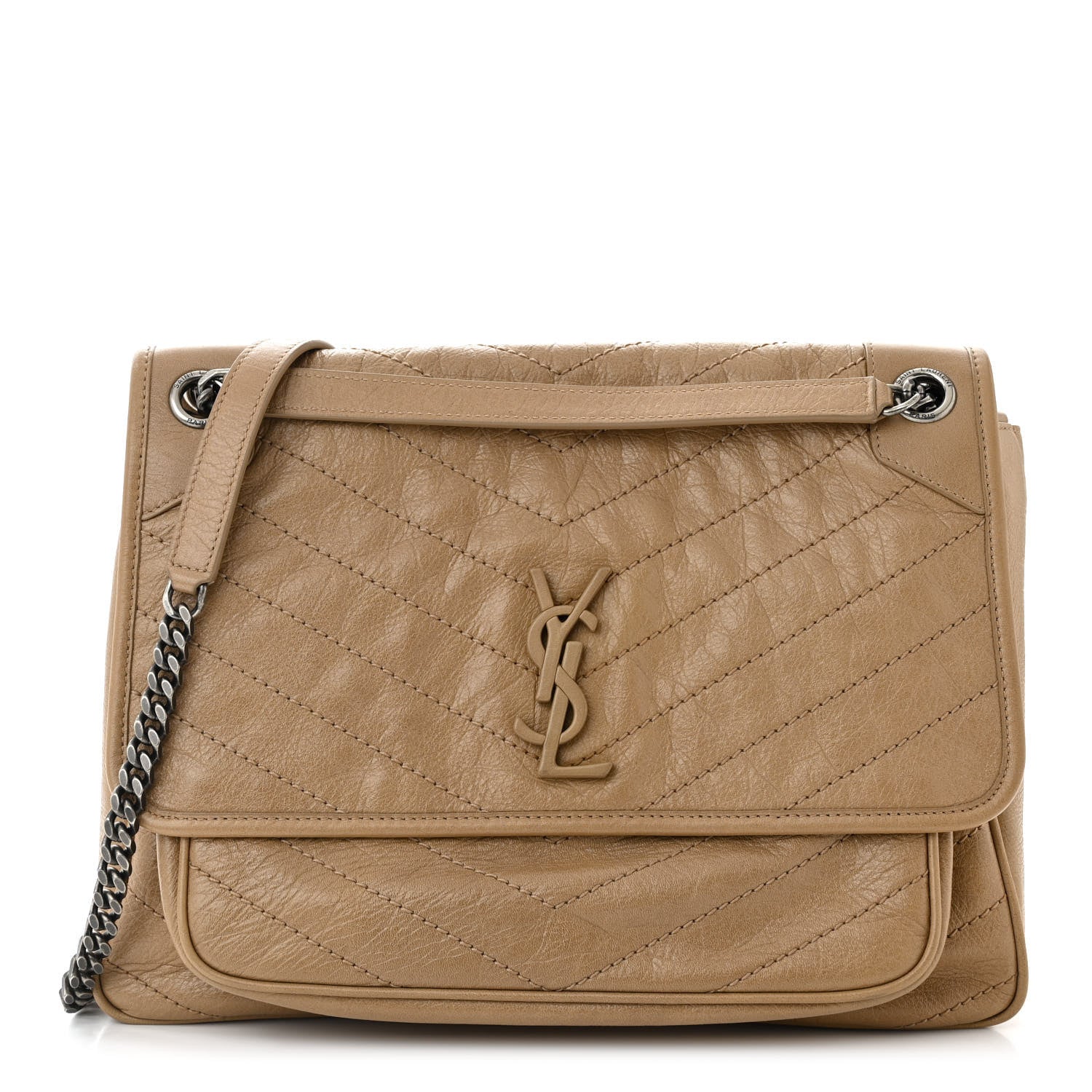 Saint Laurent Crinkled Calfskin Matelasse Monogram Large Niki Chain Satchel Dark Toffee 1 of 10