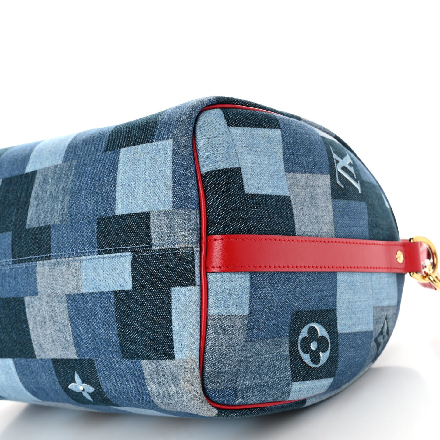 Denim Damier Monogram Patchwork Speedy Bandouliere 30 Blue Rouge