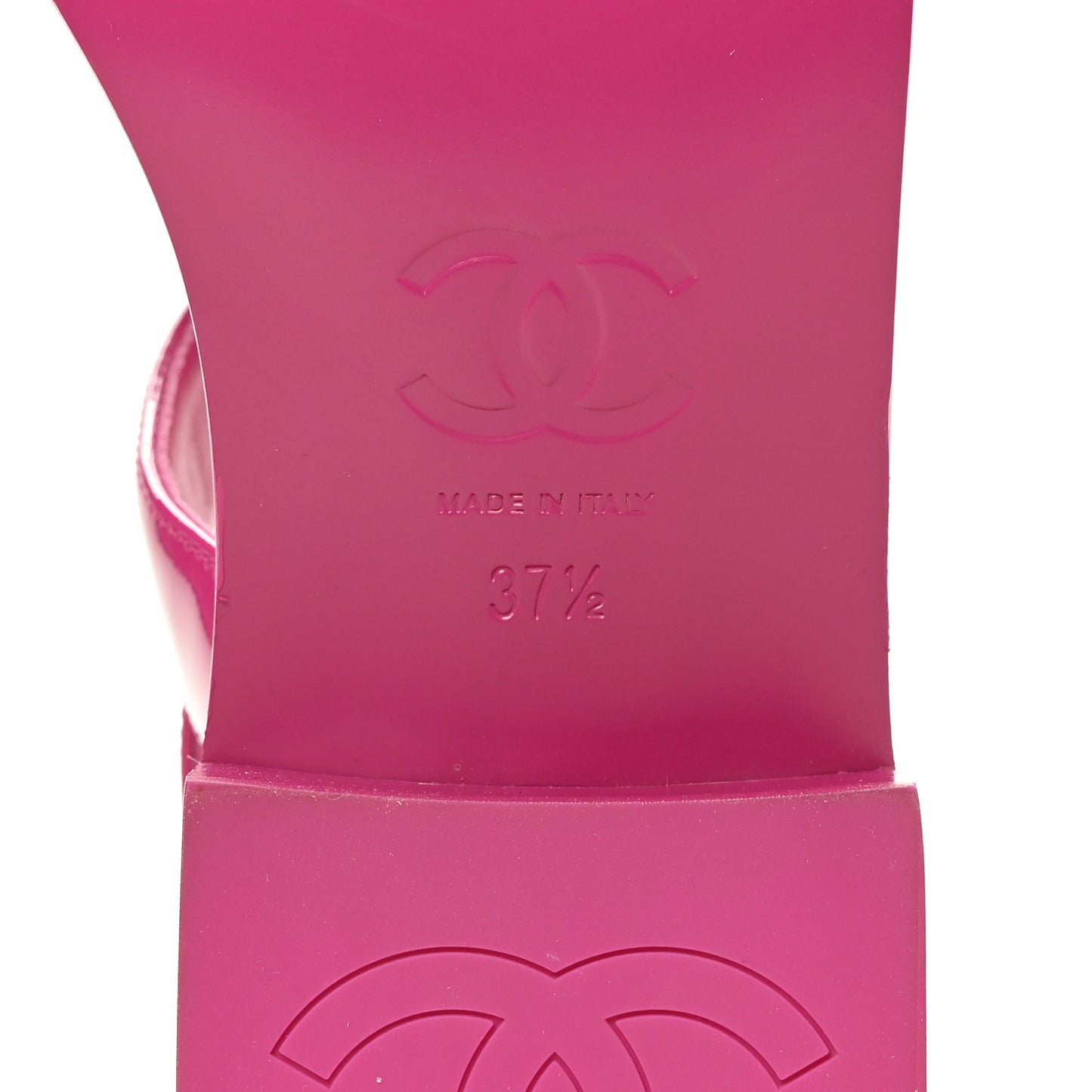 Lambskin Patent Chain CC Logo Thong Flat Sandals 37.5 Fuchsia
