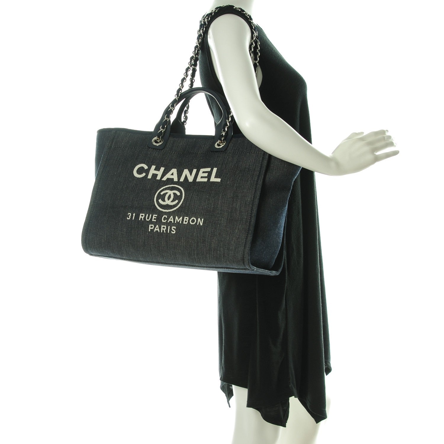 Chanel Canvas Large Deauville Tote Dark Blue 2 of 7