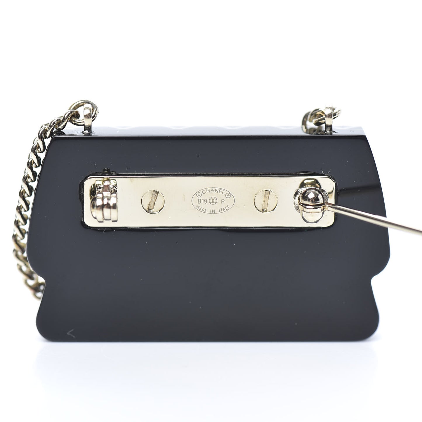 Resin Flap Bag Brooch Gold Black White