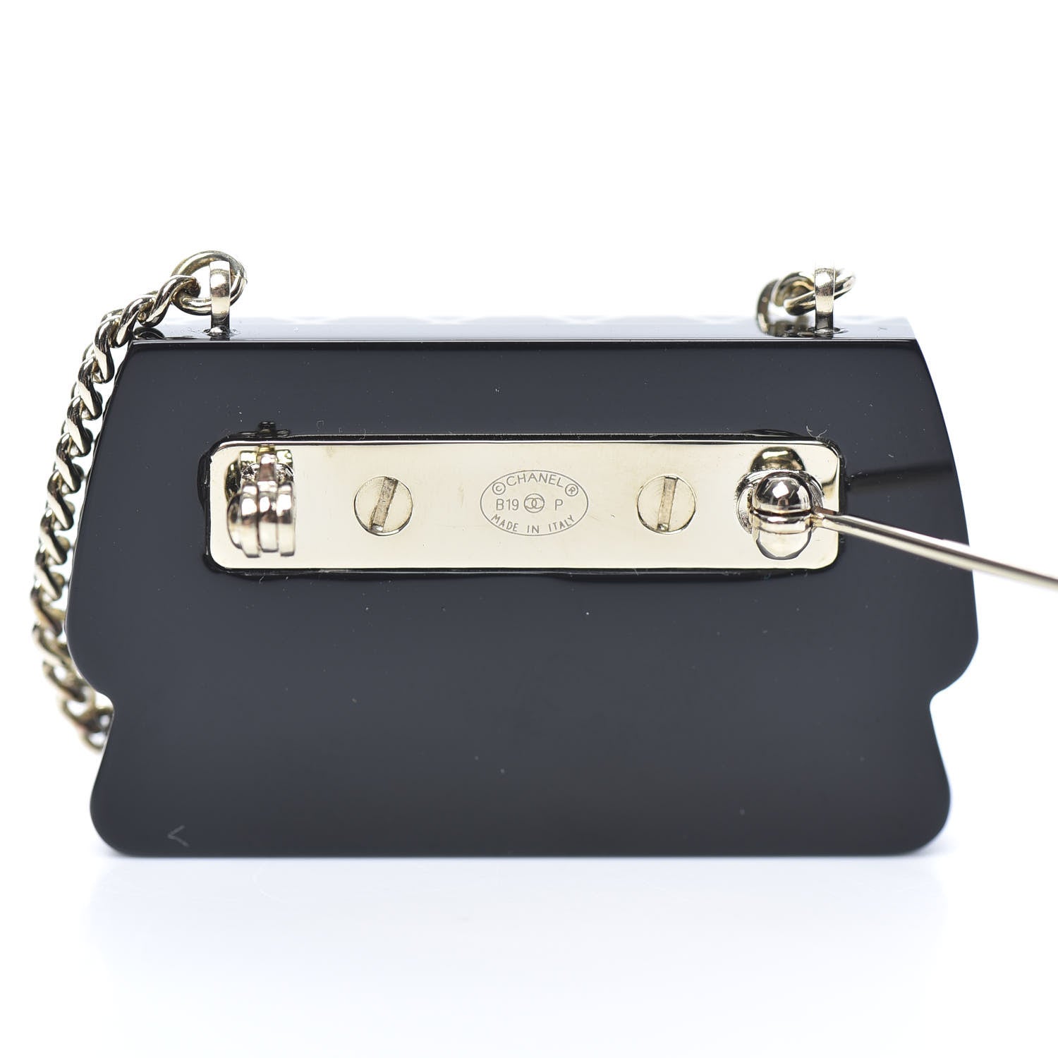 Chanel Resin Flap Bag Brooch Gold Black White 4 of 5
