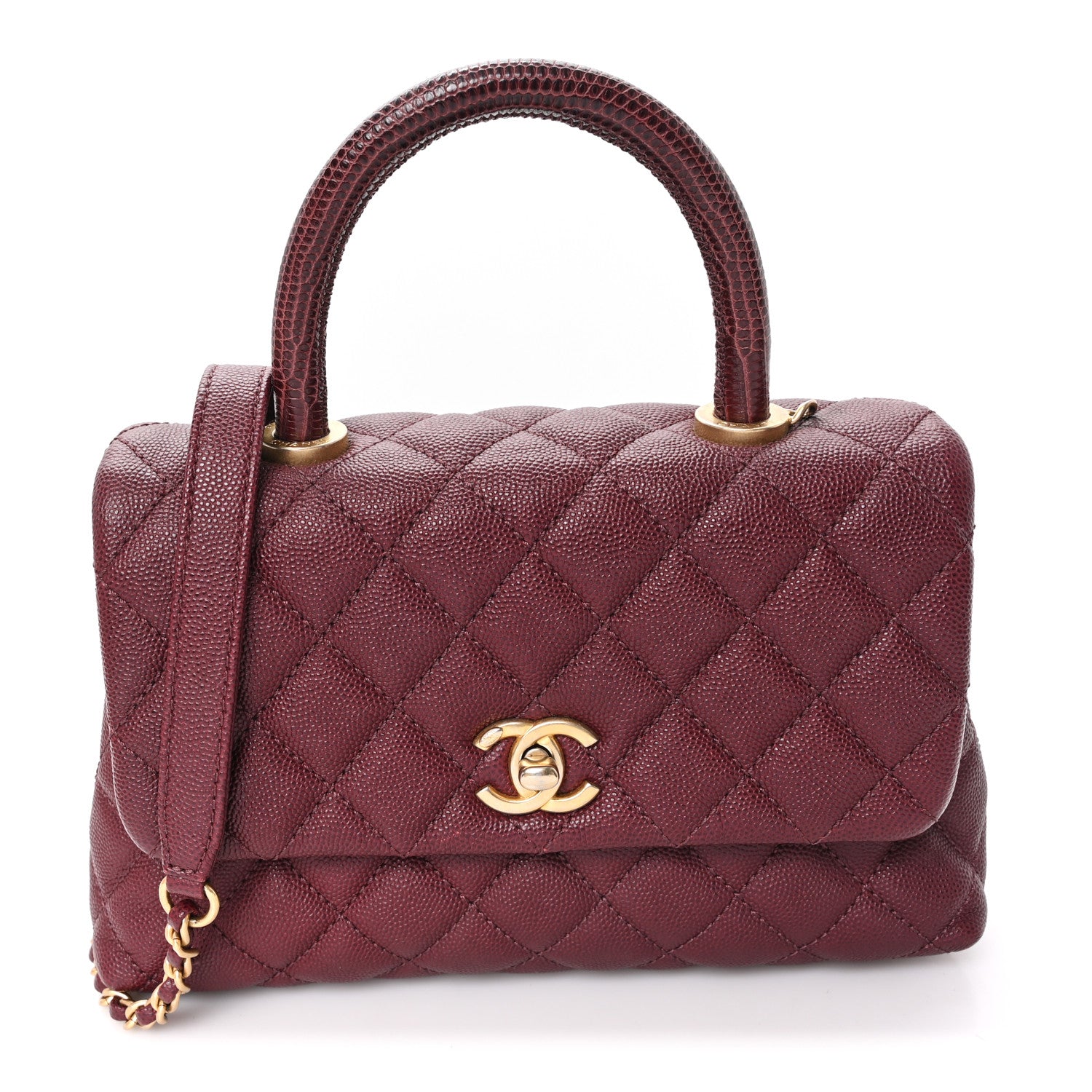 Chanel Caviar Lizard Embossed Quilted Mini Coco Handle Flap Burgundy 1 of 10