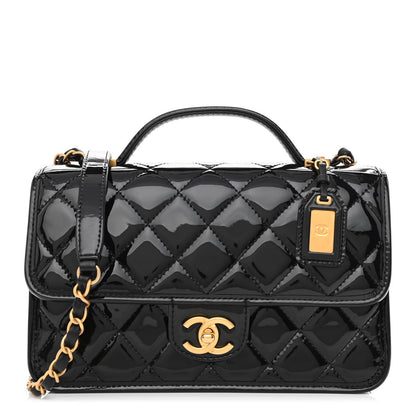 Chanel Patent Quilted Small School Memory Top Handle Flap Black 1 of 13