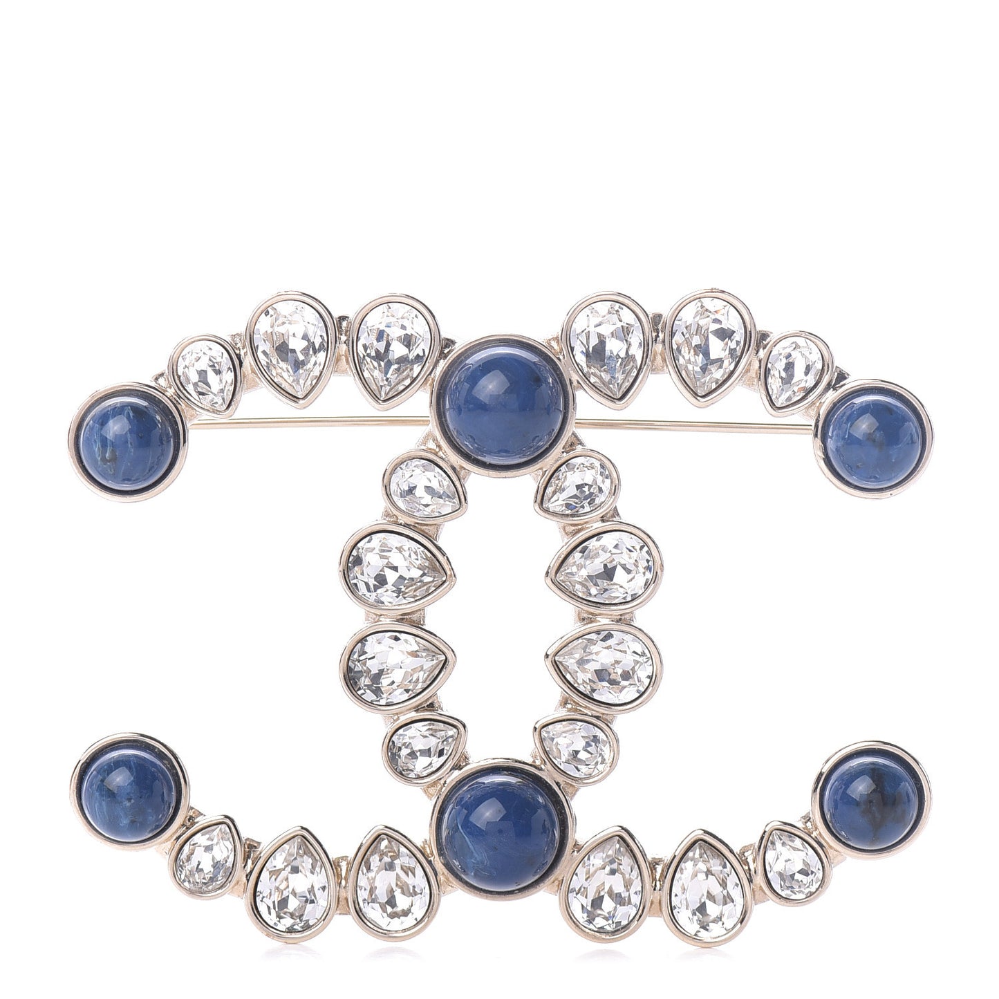 Strass Crystal CC Brooch Gold Blue