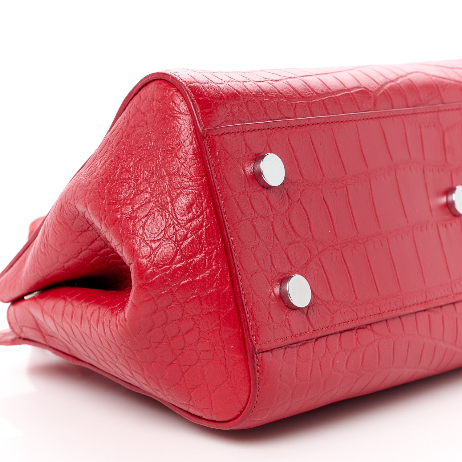 Saint Laurent Calfskin Crocodile Embossed Small Cabas Rive Gauche Red 10 of 11