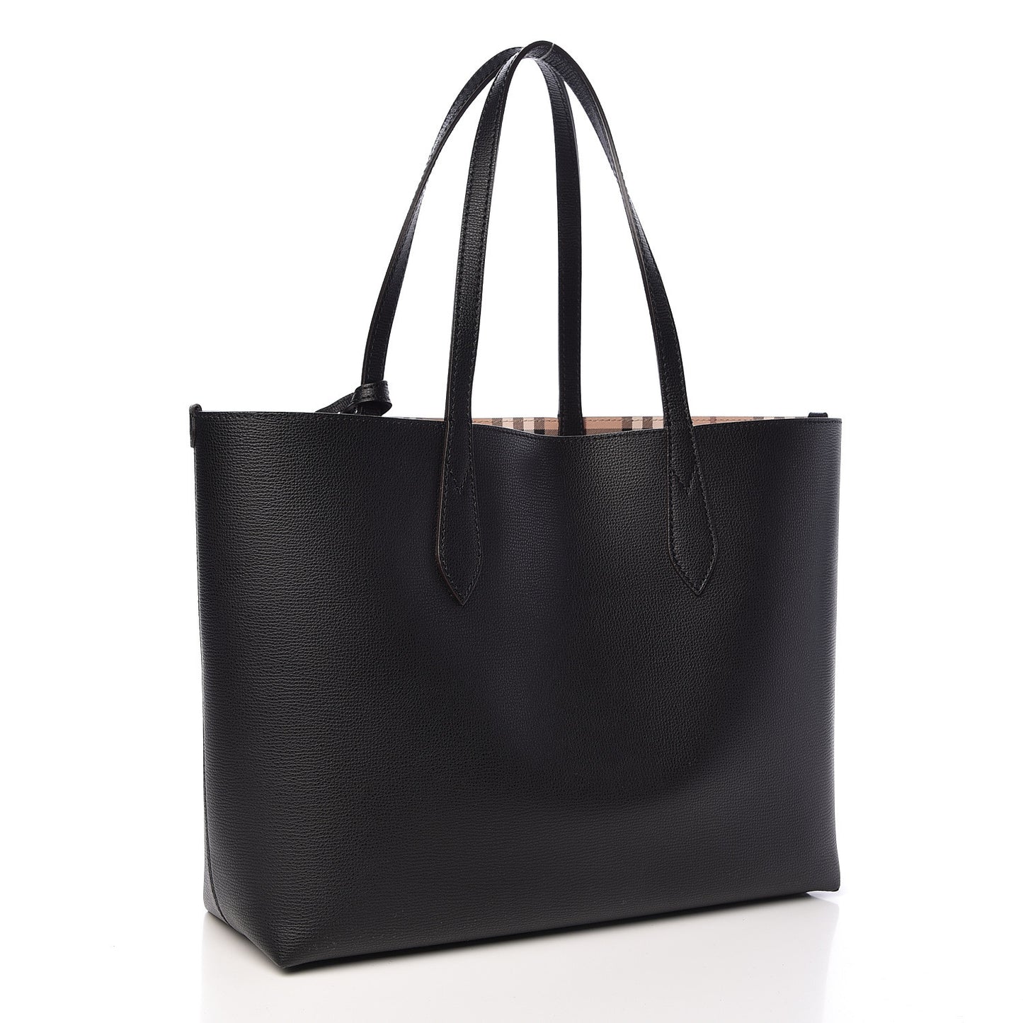 Grainy Calfskin Haymarket Check Medium Reversible Tote Black
