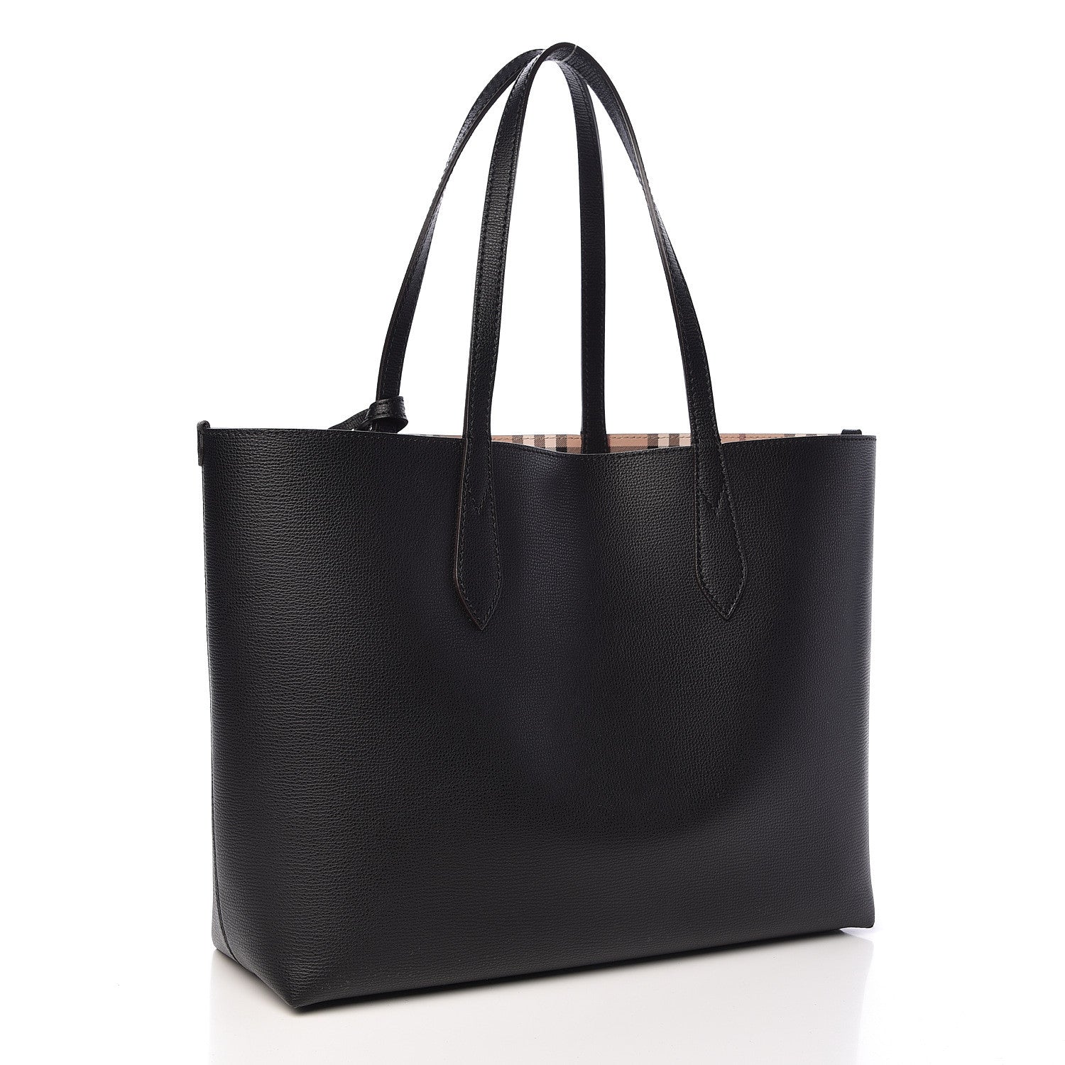 Burberry Grainy Calfskin Haymarket Check Medium Reversible Tote Black 4 of 16