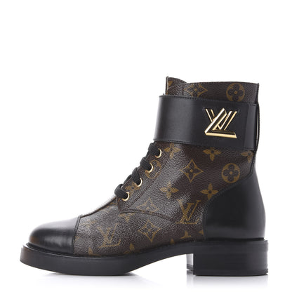 Louis Vuitton Monogram Calfskin Wonderland Flat Ranger Boots 36 Black 1 of 11