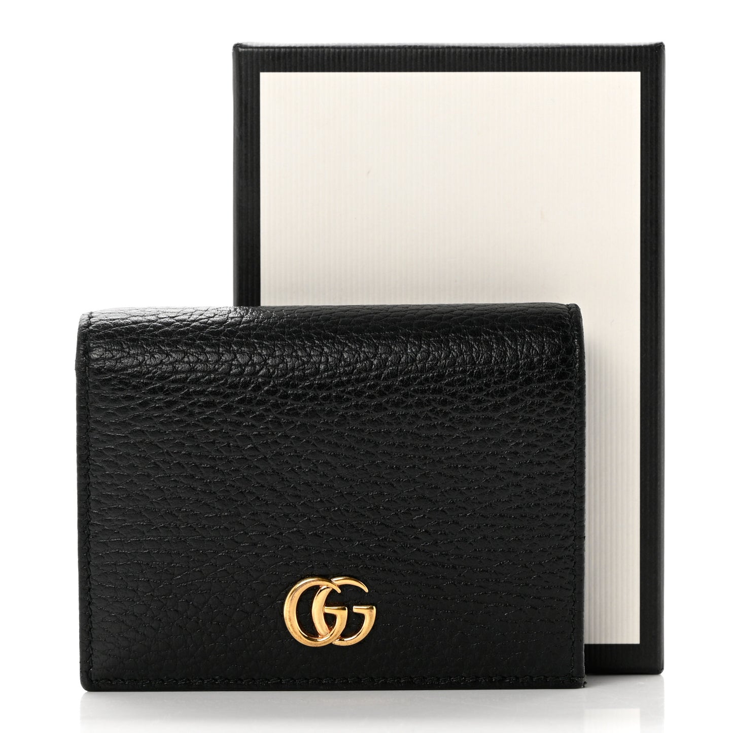 Pebbled Calfskin GG Marmont Card Case Black
