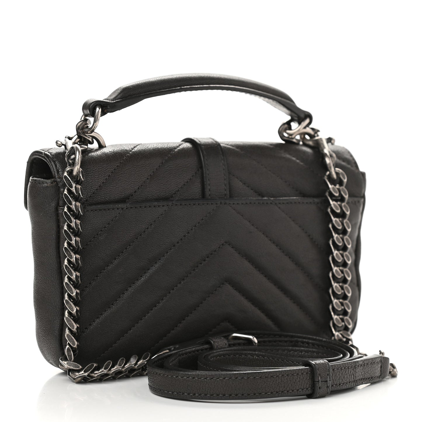Sheepskin Matelasse Chevron Monogram College Chain Wallet Coal