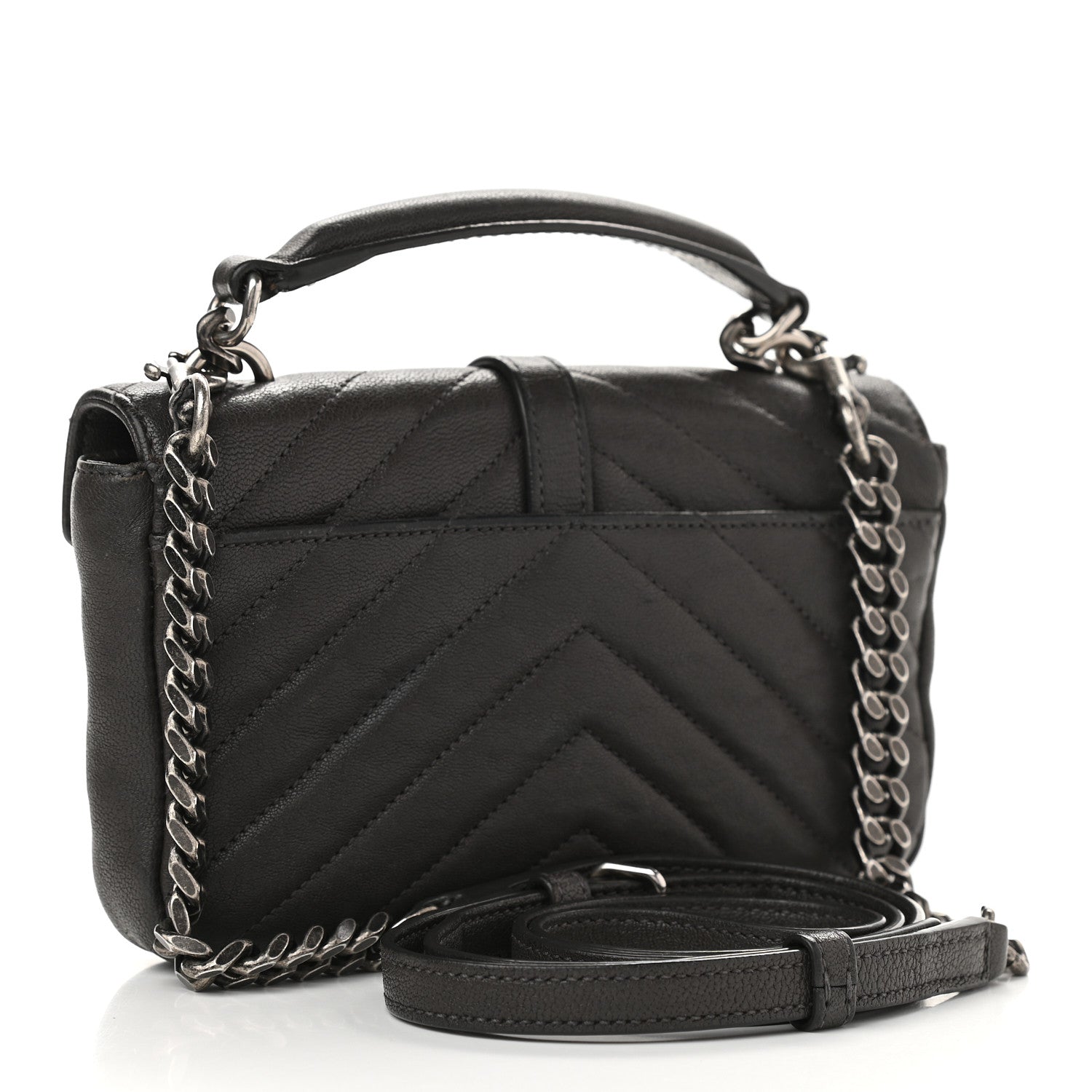 Saint Laurent Sheepskin Matelasse Chevron Monogram College Chain Wallet Coal 3 of 13
