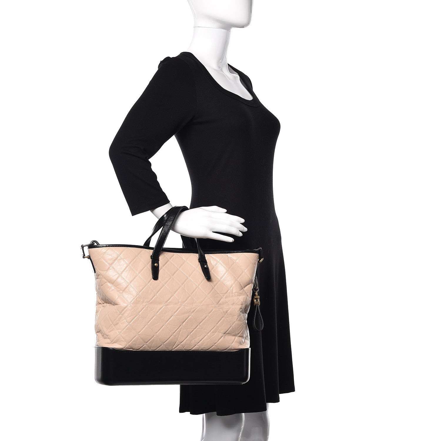 Chanel Aged Calfskin Quilted Large Gabrielle Shopping Tote Beige Black 3 of 10
