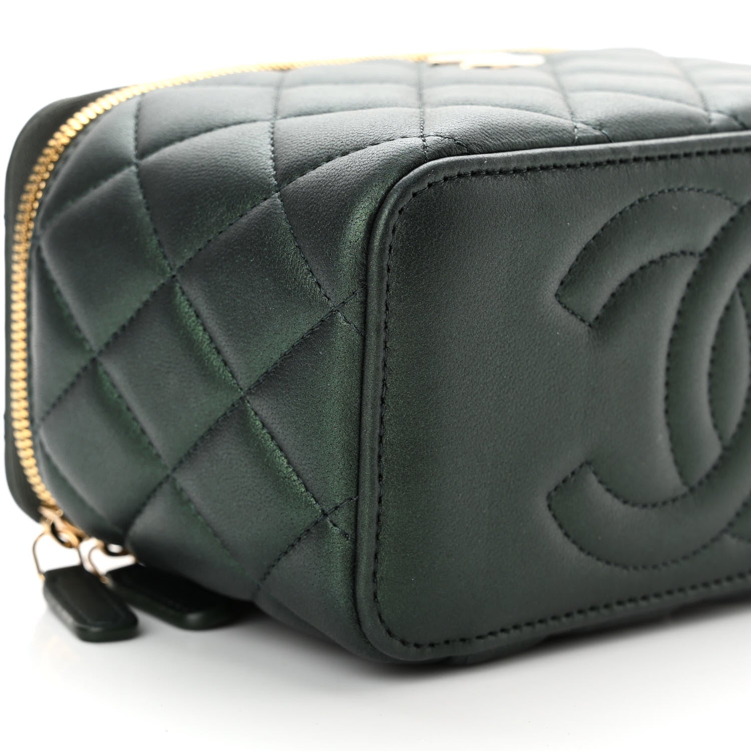 Chanel Iridescent Lambskin Quilted Small Top Handle Vanity Case With Chain Dark Green 9 of 11