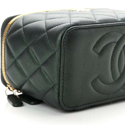 Chanel Iridescent Lambskin Quilted Small Top Handle Vanity Case With Chain Dark Green 9 of 11
