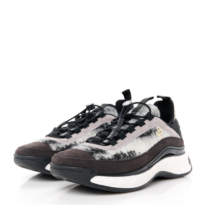 Chanel Suede Calfskin Mixed Fibers CC Sneakers 38.5 Grey Dark Grey Light Grey 3 of 10