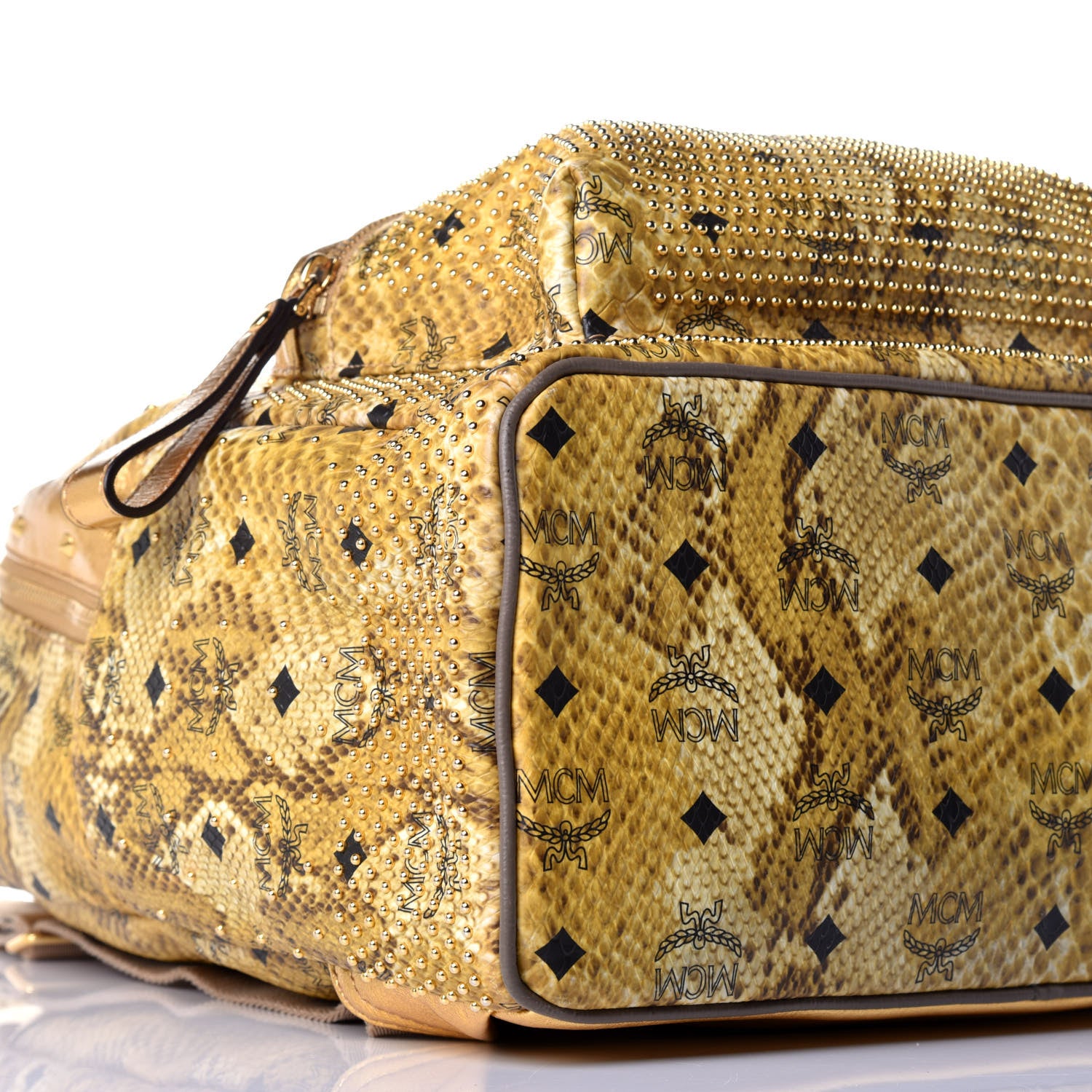 MCM Visetos Snakeskin Printed Studded Medium Stark Backpack Gold 6 of 7