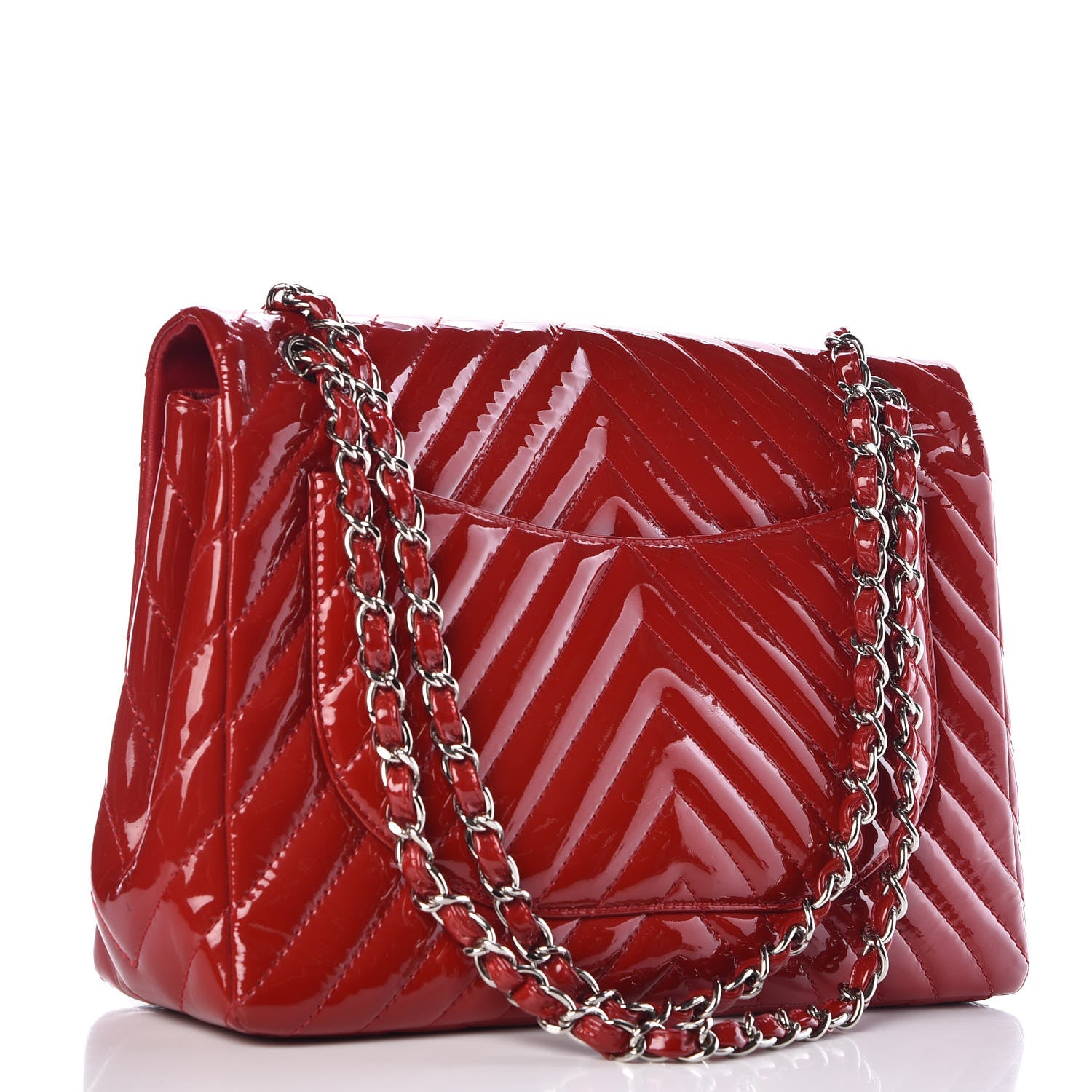 Chanel Patent Chevron Quilted Maxi Single Flap Red 3 of 12