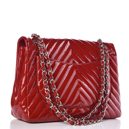 Chanel Patent Chevron Quilted Maxi Single Flap Red 3 of 12