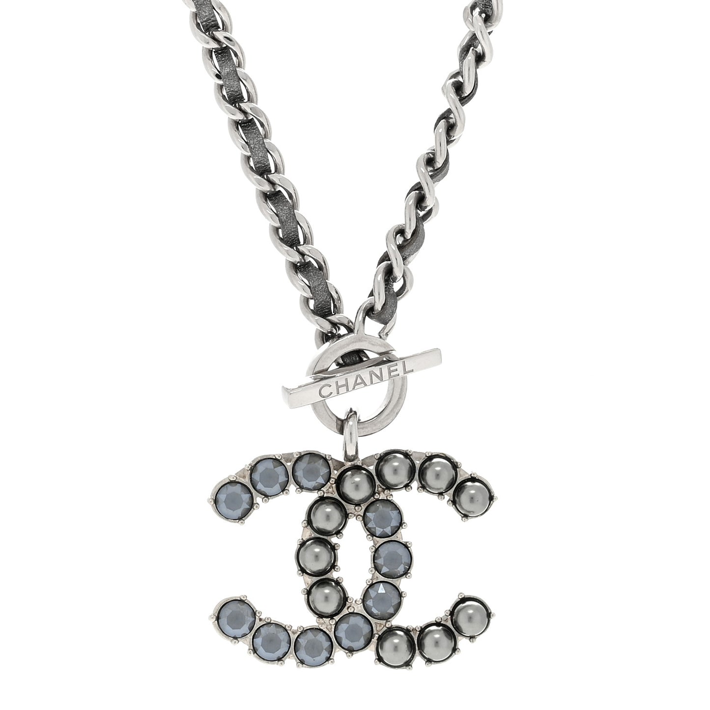 Crystal Pearl Short CC Necklace Silver Ruthenium