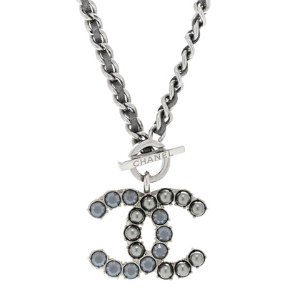 Chanel Crystal Pearl Short CC Necklace Silver Ruthenium 1 of 4