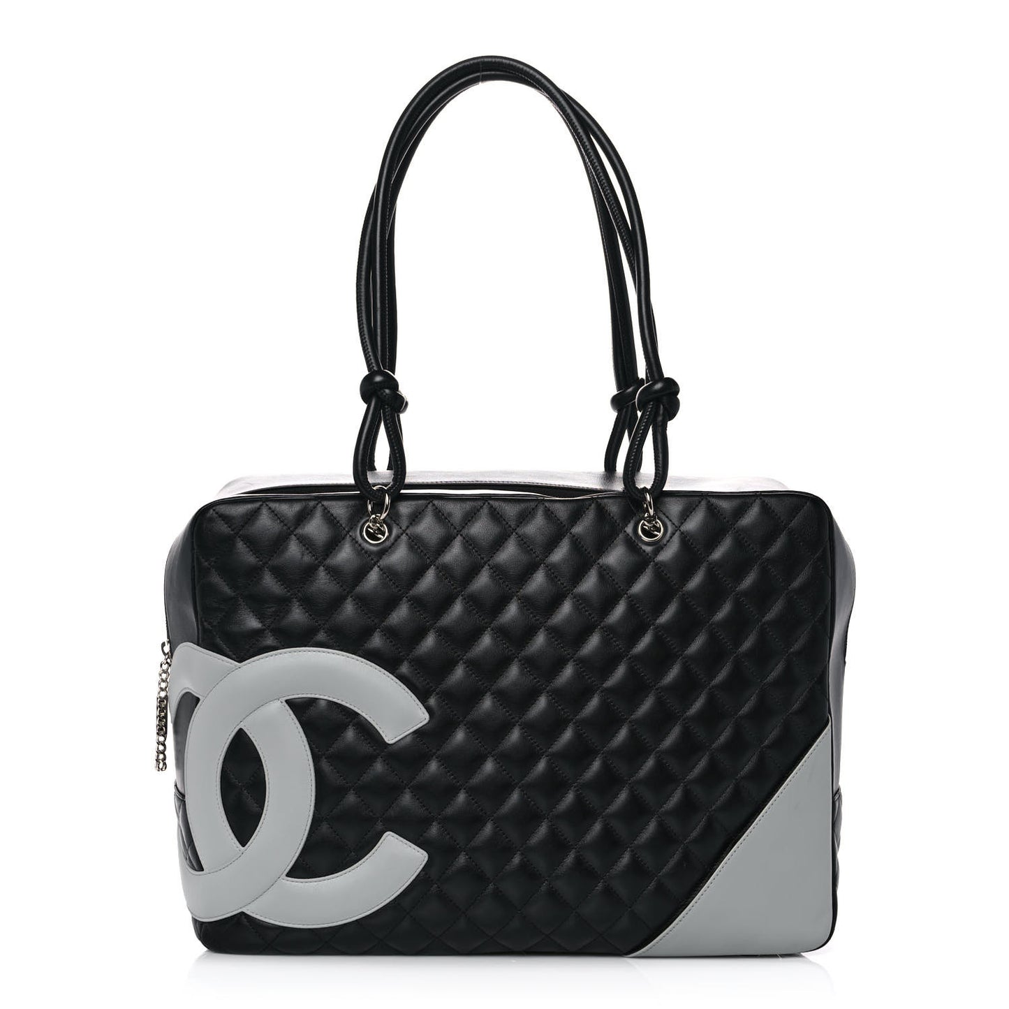 Calfskin Quilted Jumbo Cambon Bowler Black White