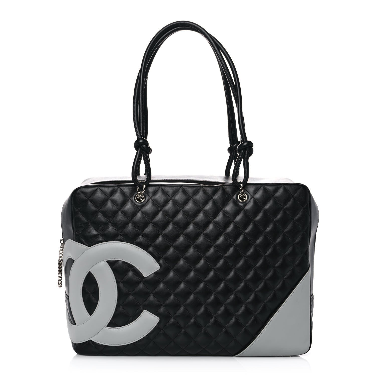 Chanel Calfskin Quilted Jumbo Cambon Bowler Black White 1 of 10