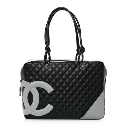 Chanel Calfskin Quilted Jumbo Cambon Bowler Black White 1 of 10