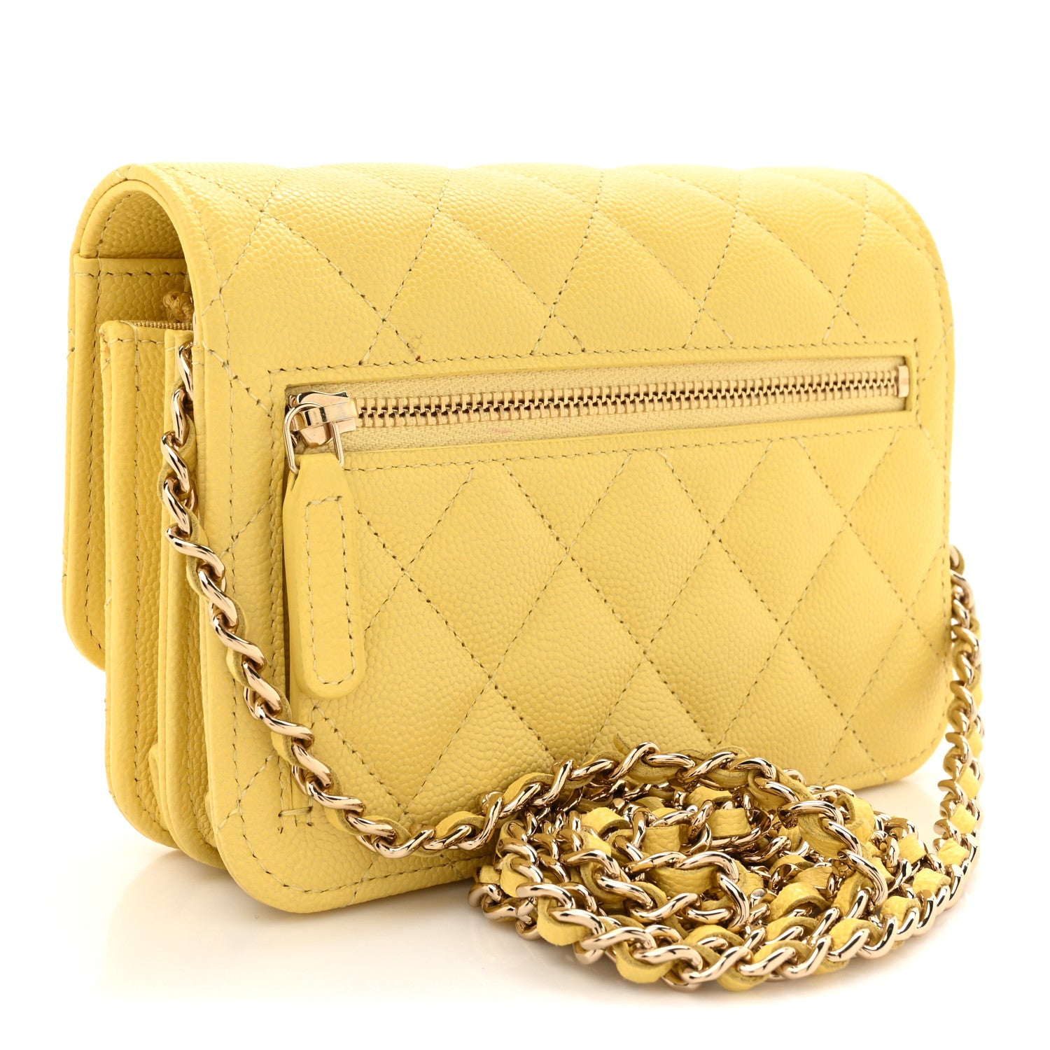 Chanel Caviar Quilted Mini Wallet On Chain WOC Yellow 3 of 11