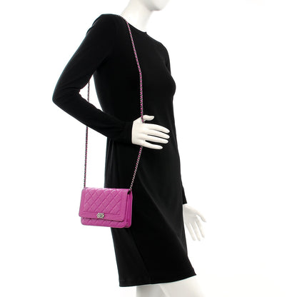 Chanel Lambskin Quilted Boy Wallet On Chain WOC Dark Pink 2 of 9