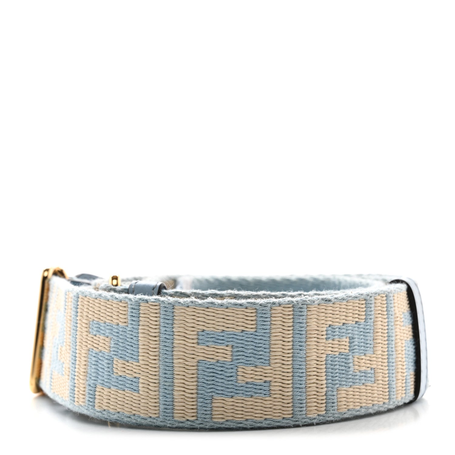 Fendi Jacquard Ribbon Vitello King FF Bi-Color Intreccio Adjustable Strap You Azzurro Baby Latte 2 of 4