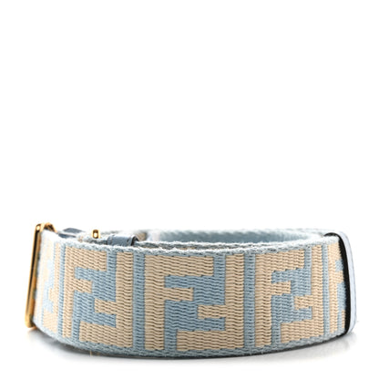 Fendi Jacquard Ribbon Vitello King FF Bi-Color Intreccio Adjustable Strap You Azzurro Baby Latte 2 of 4
