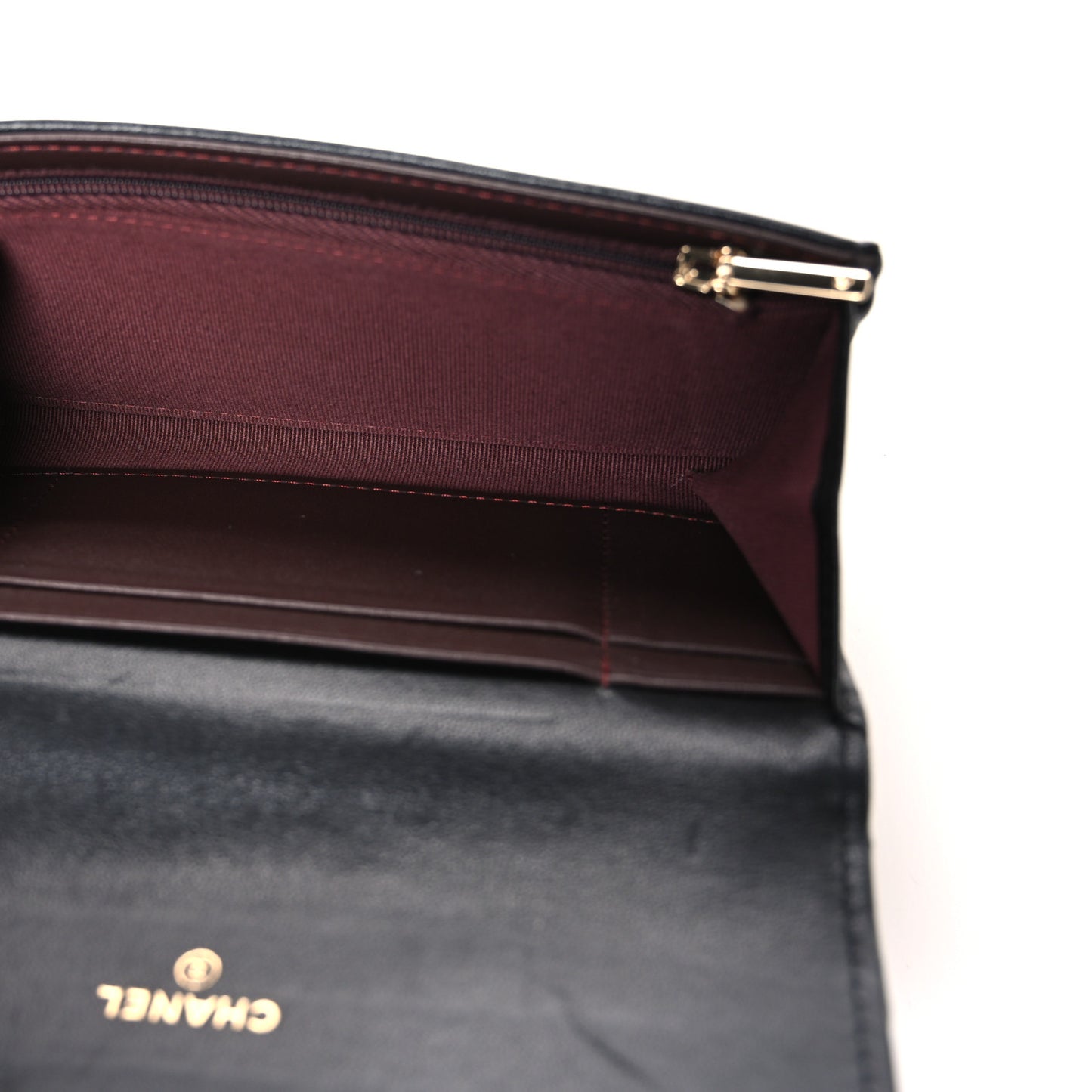 Lambskin Quilted Medium Gusset Flap Wallet Black