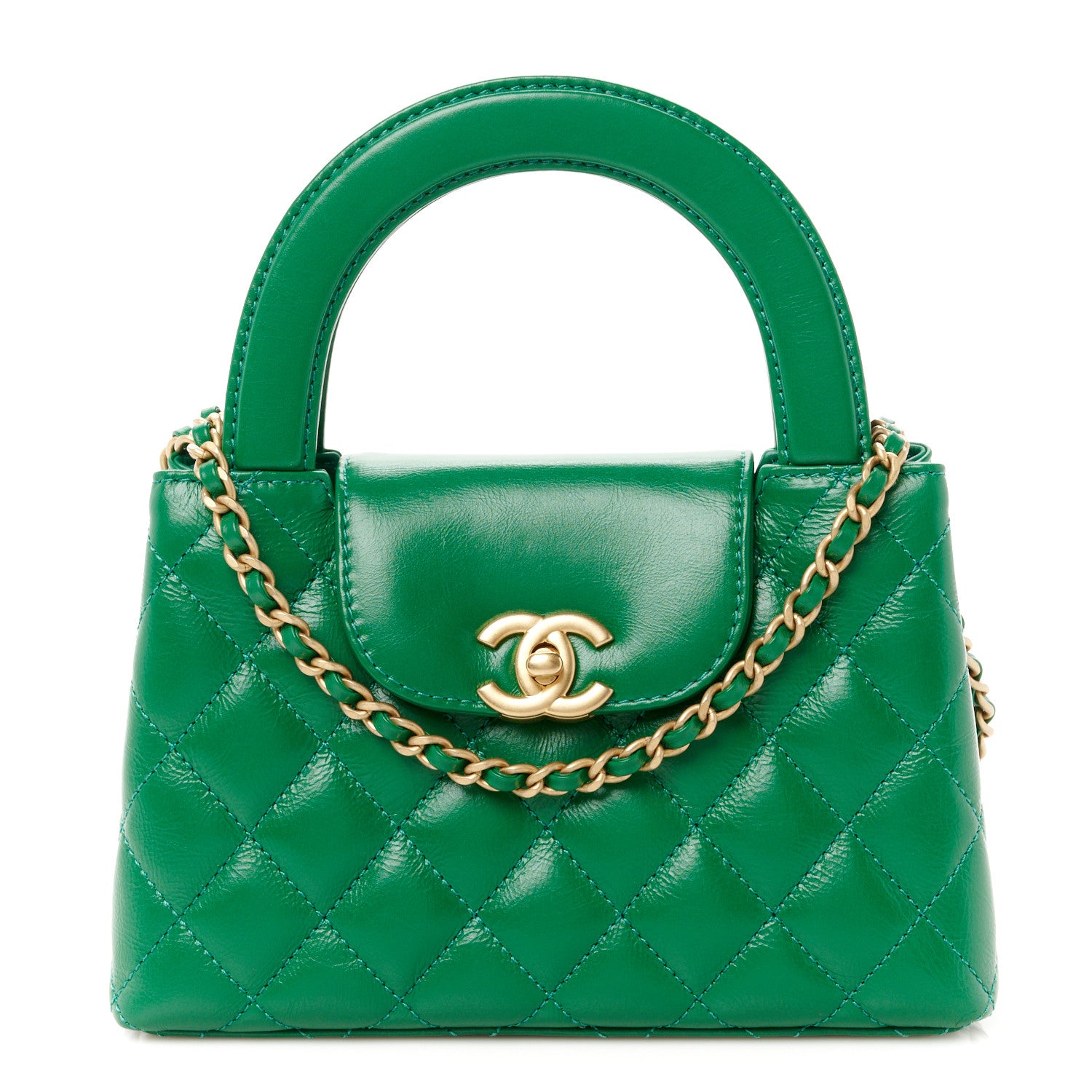 Chanel Shiny Aged Calfskin Quilted Nano Kelly Shopper Green 1 of 11