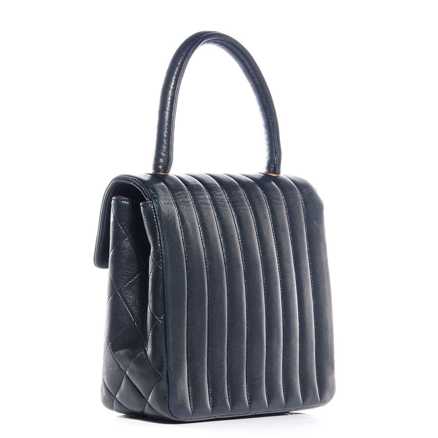 Lambskin Vertical Quilted Kelly Flap Bag Black