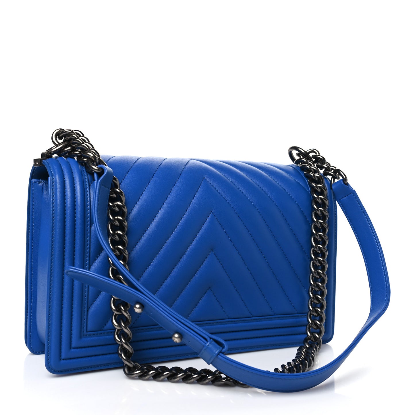Lambskin Chevron Quilted New Medium Boy Flap Bright Blue
