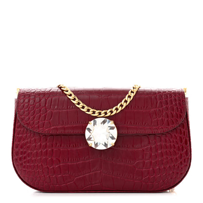 Miu Miu Calfskin Crystal Crocodile Embossed Saint Cocco Wallet On Chain Rubino 1 of 10