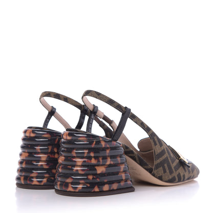 Fendi Jacquard Calfskin FF Tortoise Promenade Slingback Loafer Pumps 37.5 Tobacco 4 of 9