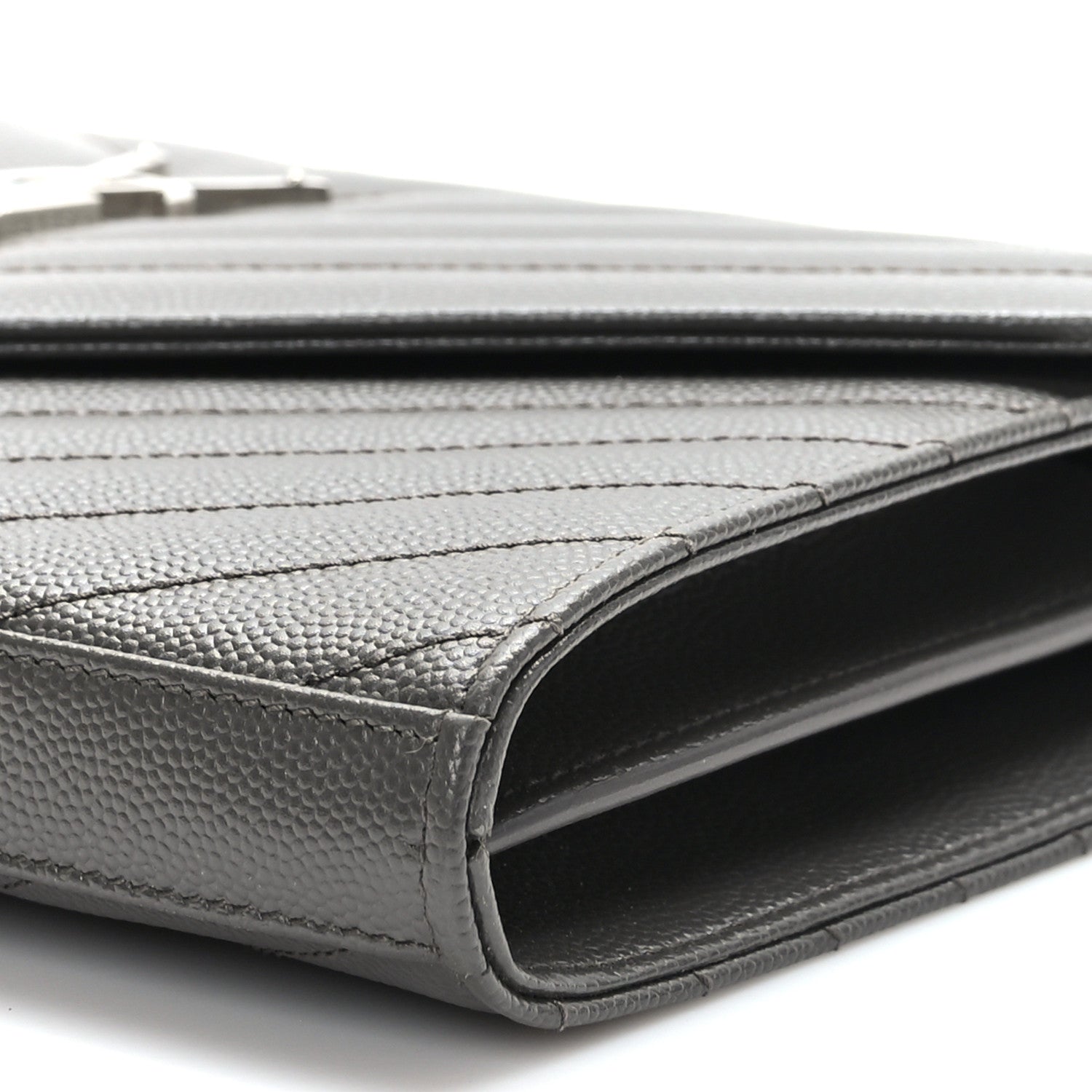 Saint Laurent Grain De Poudre Matelasse Chevron Monogram Envelope Chain Wallet Earth 8 of 9