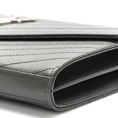 Saint Laurent Grain De Poudre Matelasse Chevron Monogram Envelope Chain Wallet Earth 8 of 9